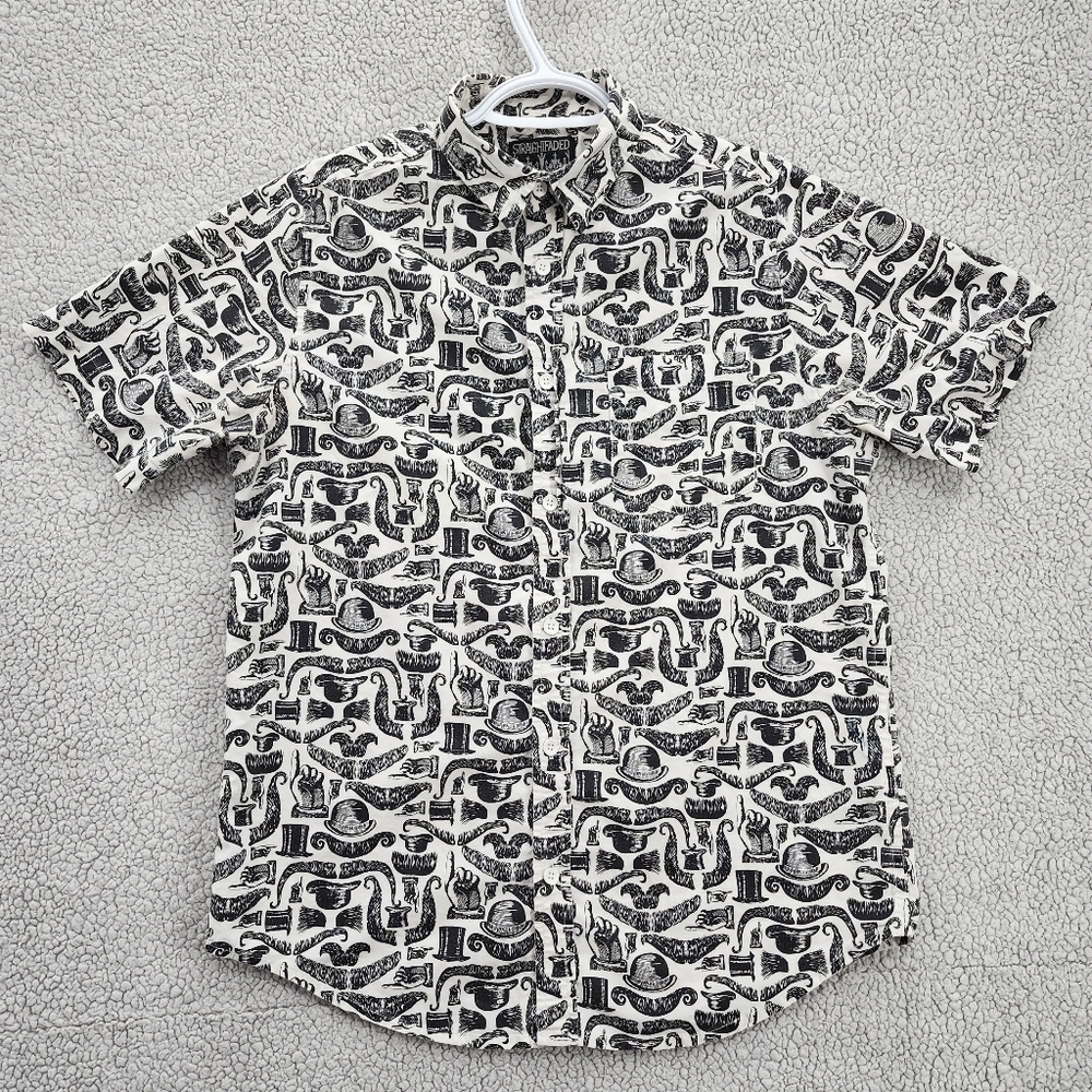 Straight Faded Shirt Mens Size Small Black White Full Button Short Sleeve